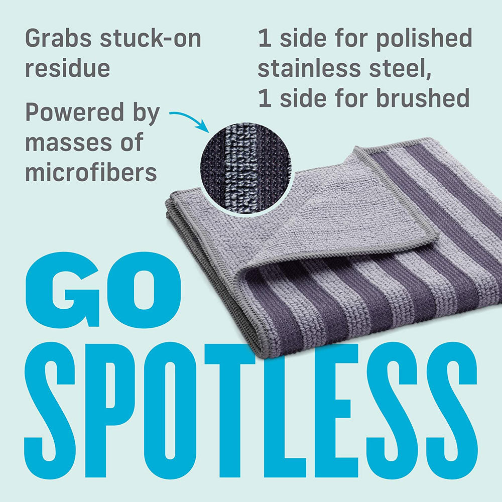 E-Cloth Stainless Steel Cleaning Cloth Microfibre Dual-Sided Scrubbing Cloth for Brushed & Polished Steel - Gray