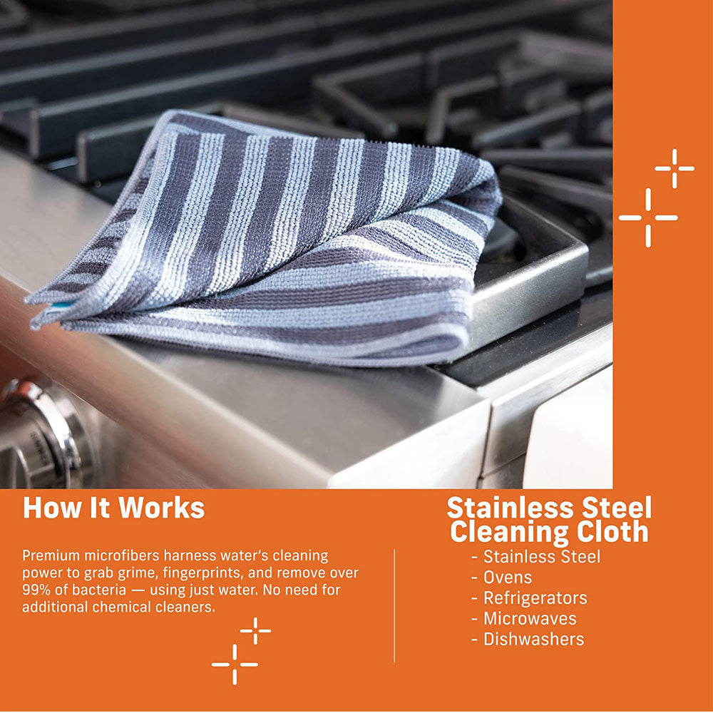 E-Cloth Stainless Steel Cleaning Cloth Microfibre Dual-Sided Scrubbing Cloth for Brushed & Polished Steel - Gray
