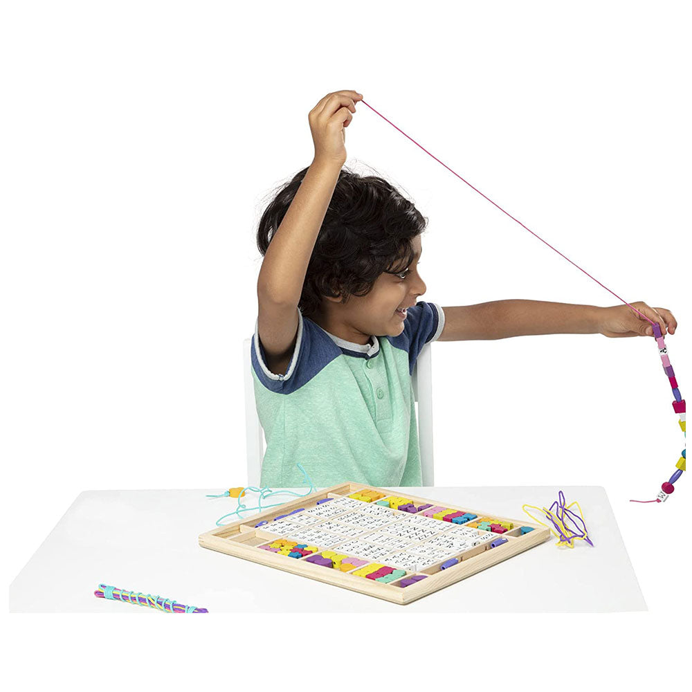 Melissa & Doug Deluxe Wooden Stringing Beads With 200+ Beads and 8 Laces for Jewelry-Making