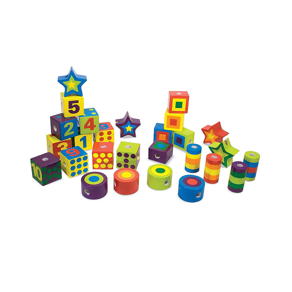 Melissa & Doug Wooden Lacing Beads In A Box  - 27 Brightly Colored Wooden Beads & 2 Colourful Laces With Storage Case - Multicolor Main image