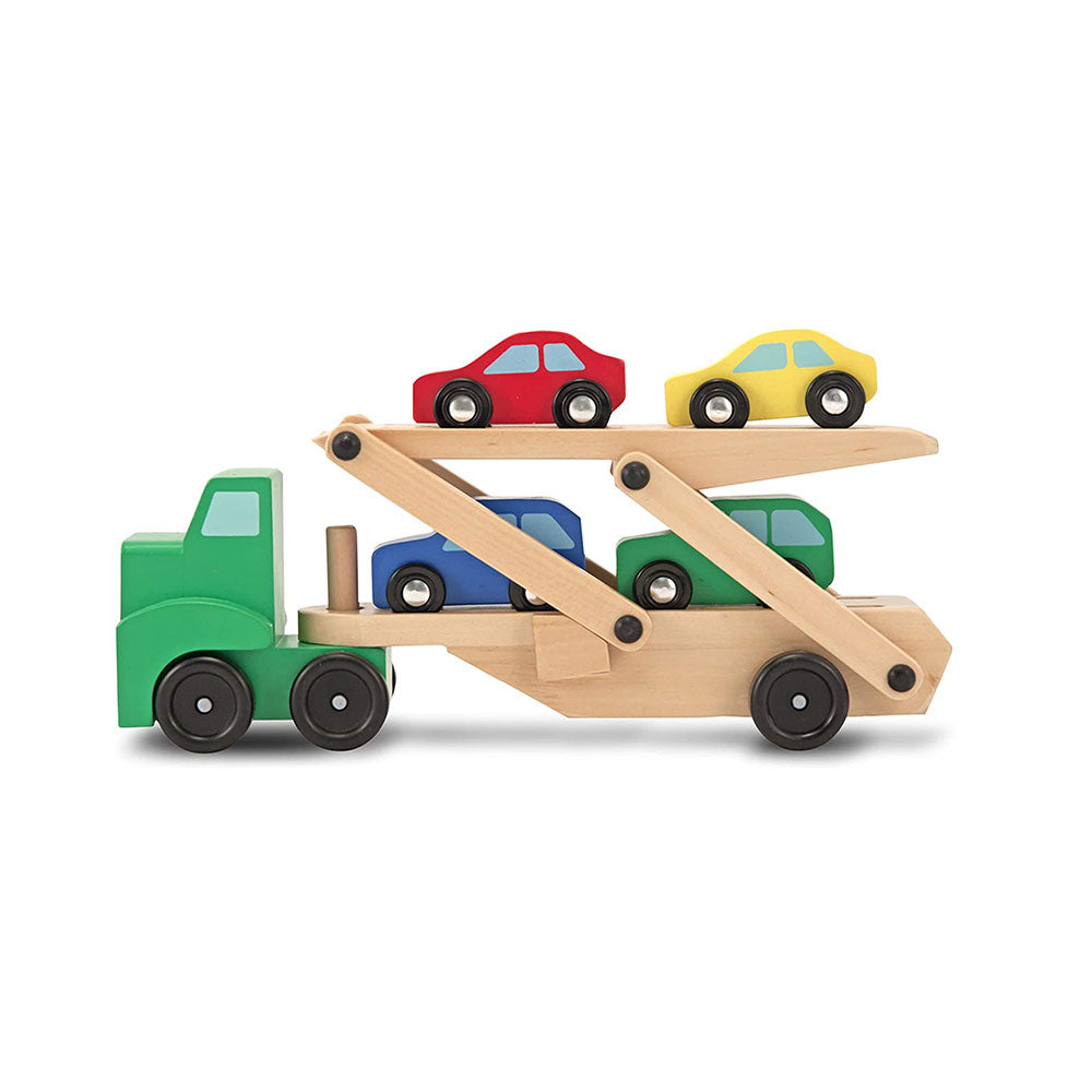 Melissa & Doug Car Transporter Truck & Cars Wooden Toy Set - Compatible With Wooden Train Tracks - Multicolour Secondary image