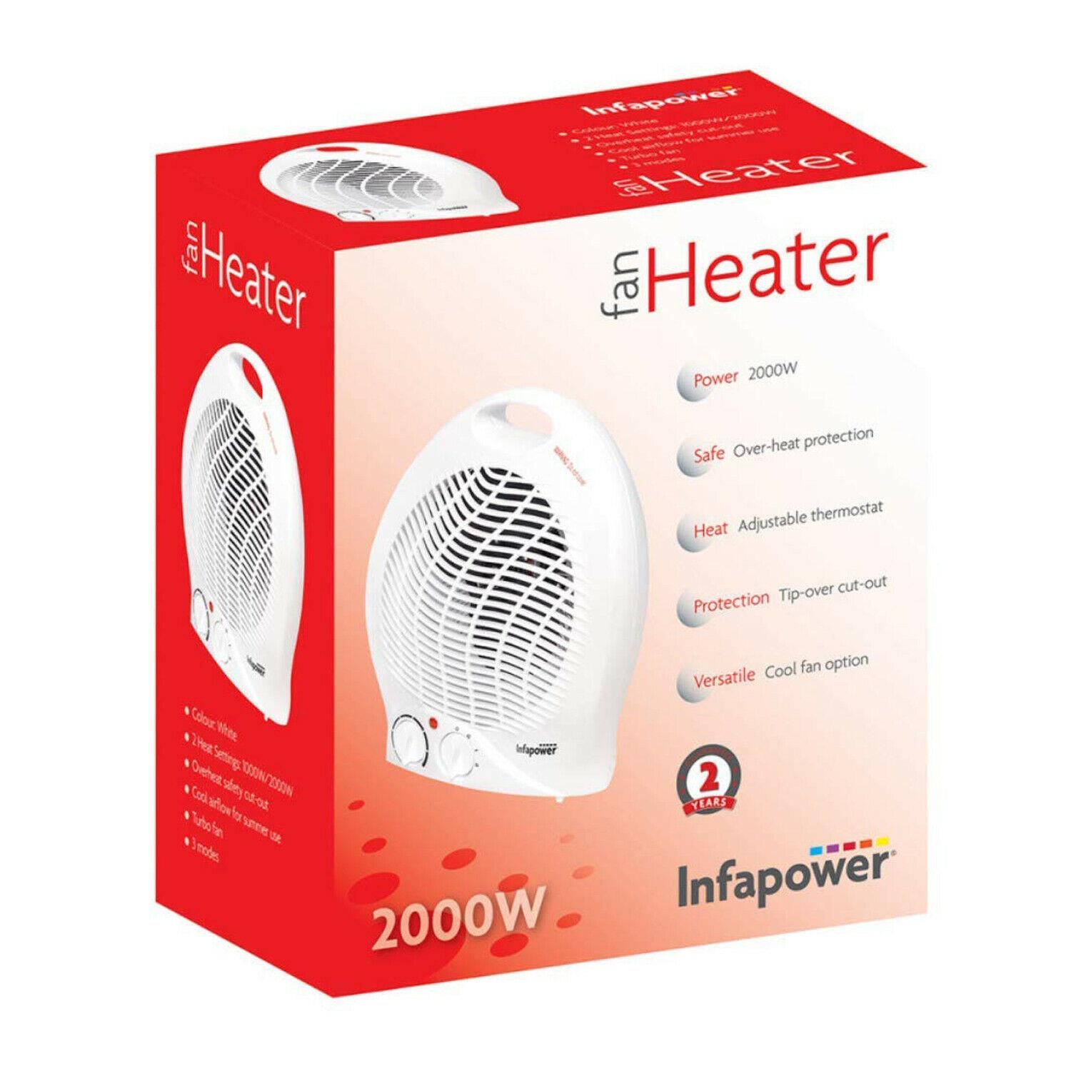 Electric Fan Heater Upright Heater With 2 Heat Settings In White Secondary image