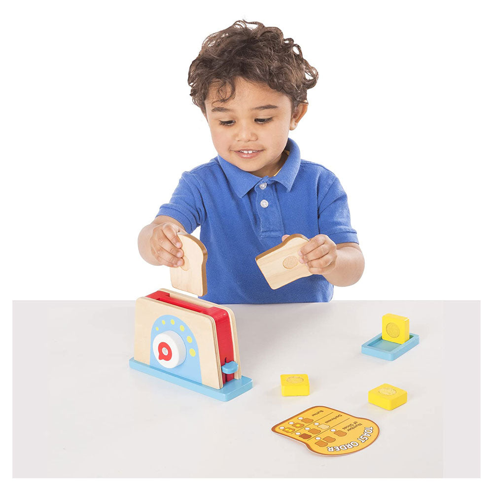 Melissa & Doug Bread And Butter Toaster Set - 9 Pcs Wooden Play Food And Kitchen Accessories - Multicolour