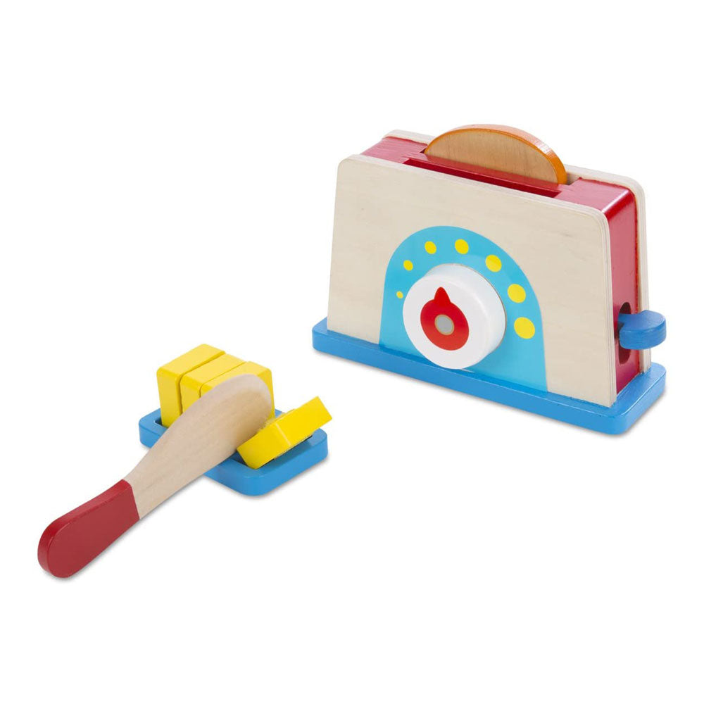 Melissa & Doug Bread And Butter Toaster Set - 9 Pcs Wooden Play Food And Kitchen Accessories - Multicolour