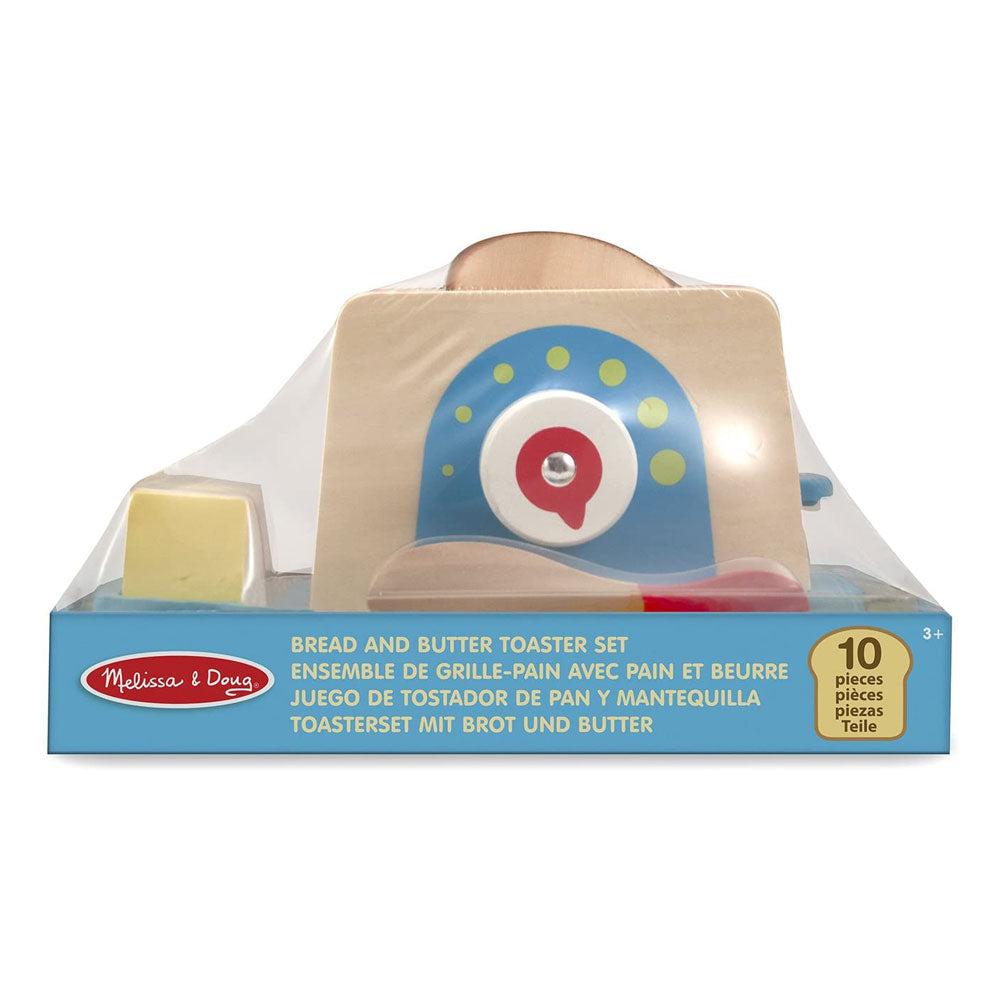 Melissa & Doug Bread And Butter Toaster Set - 9 Pcs Wooden Play Food And Kitchen Accessories - Multicolour