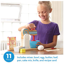 Melissa & Doug Wooden Make-a-Cake Mixer Set Encourages Creative Thinking - 11-Piece Wooden Hand-Crank Cake Baking Mixer Set - Multicolor