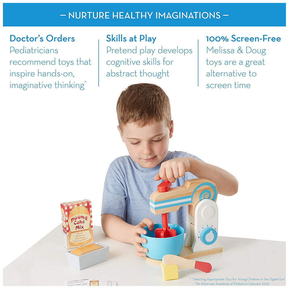 Melissa & Doug Wooden Make-a-Cake Mixer Set Encourages Creative Thinking - 11-Piece Wooden Hand-Crank Cake Baking Mixer Set - Multicolor