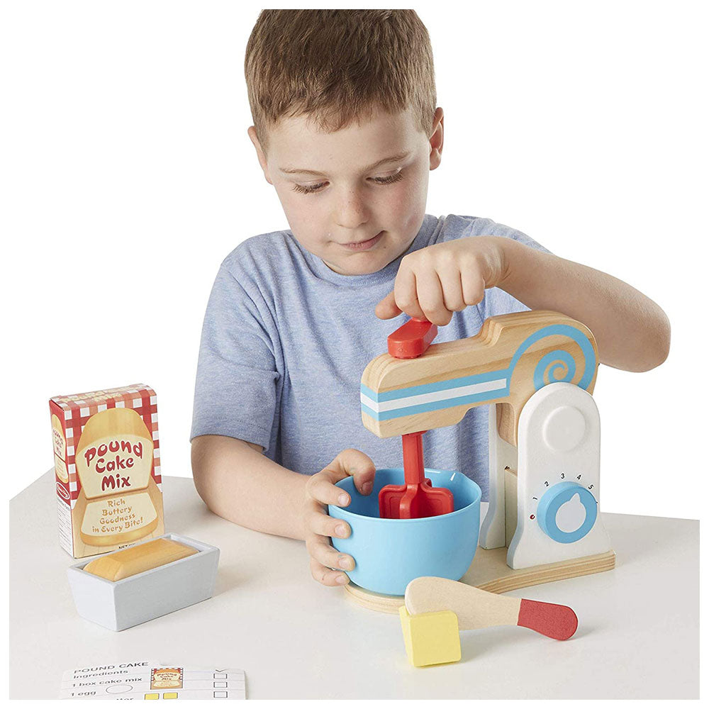 Melissa & Doug Wooden Make-a-Cake Mixer Set Encourages Creative Thinking - 11-Piece Wooden Hand-Crank Cake Baking Mixer Set - Multicolor