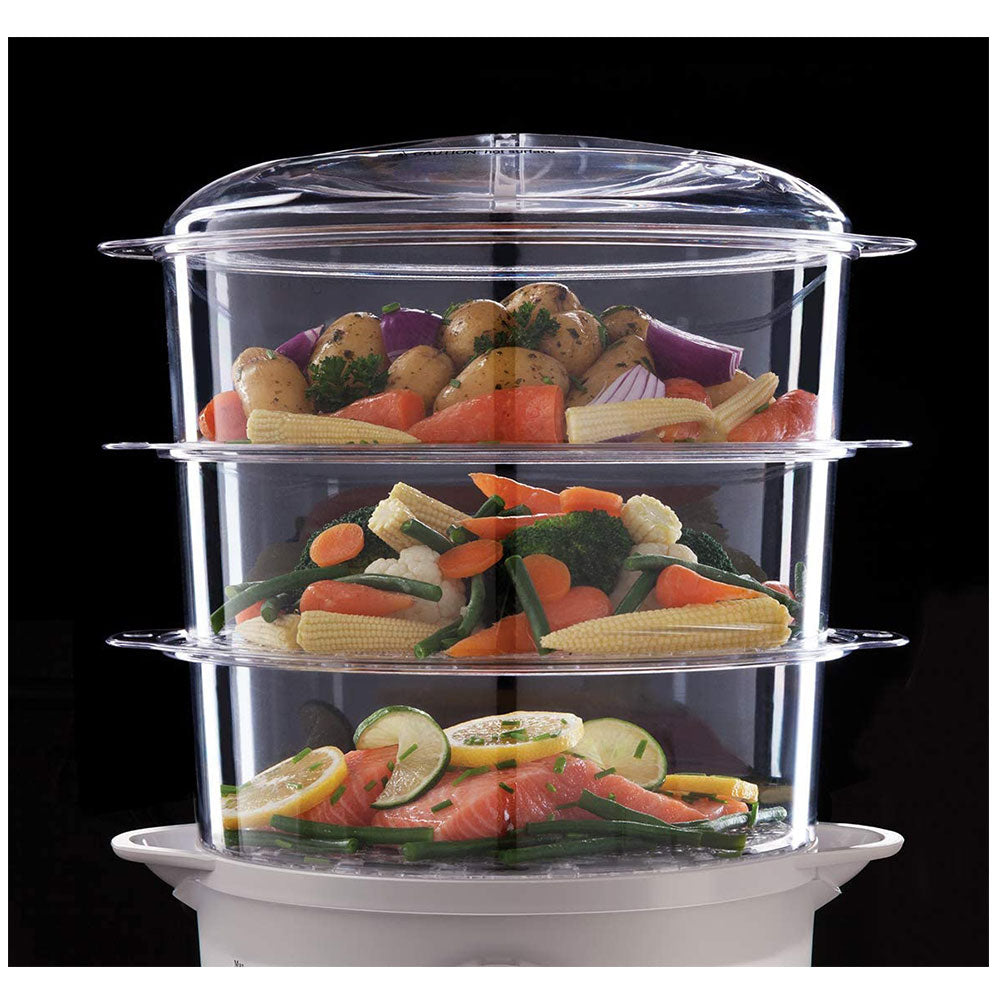 Russell Hobbs 3 Tier Food Steamer 3 Steaming Baskets 60 Minute Timer 800 W 9 Litres - White