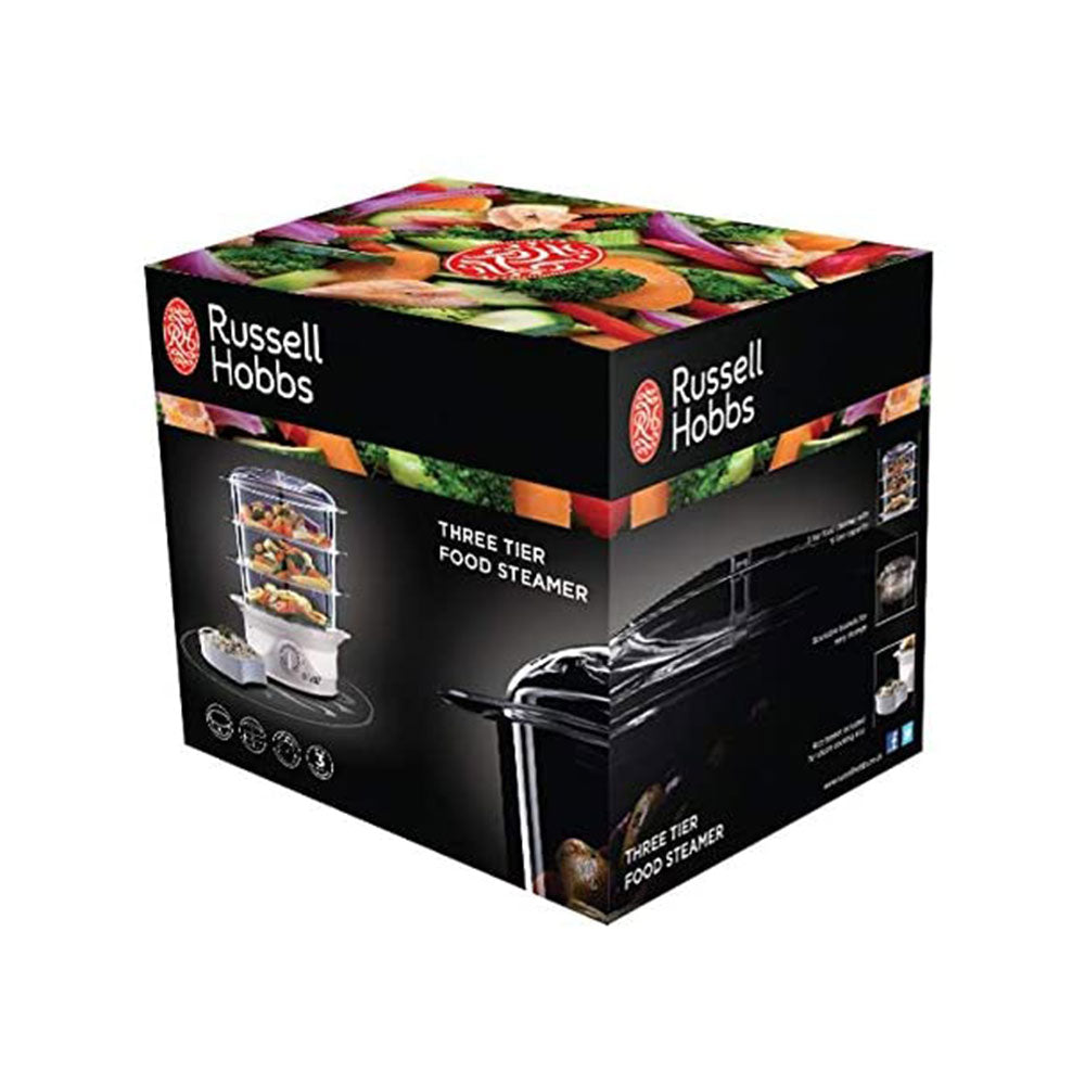 Russell Hobbs 3 Tier Food Steamer 3 Steaming Baskets 60 Minute Timer 800 W 9 Litres - White