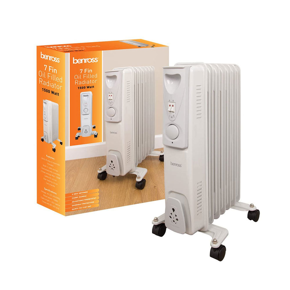 Benross 7 Fin Mini Oil Filled Radiator 3 Heat Settings 1500 W - White