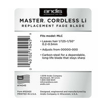 Andis Master Cordless Li Replacement Fade Blade - Polished Carbon Steel