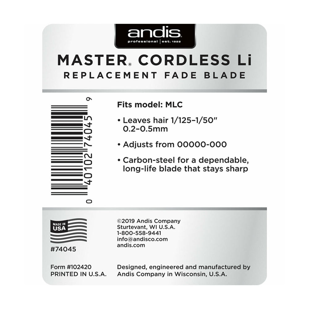 Andis Master Cordless Li Replacement Fade Blade - Polished Carbon Steel