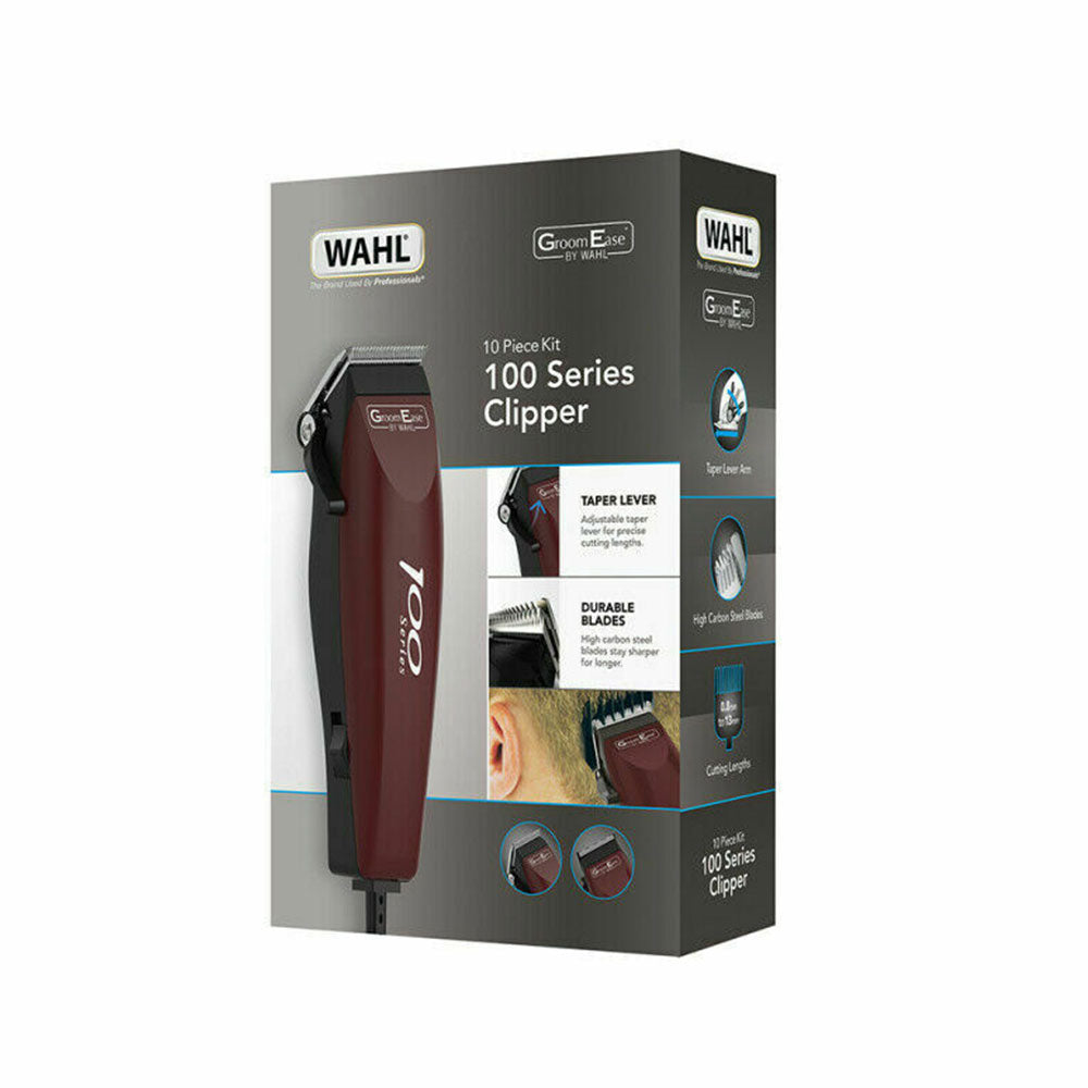 Wahl 100 GroomEase Hair Clipper Shaver Trimmer Kit Corded 9-Piece Set - Maroon