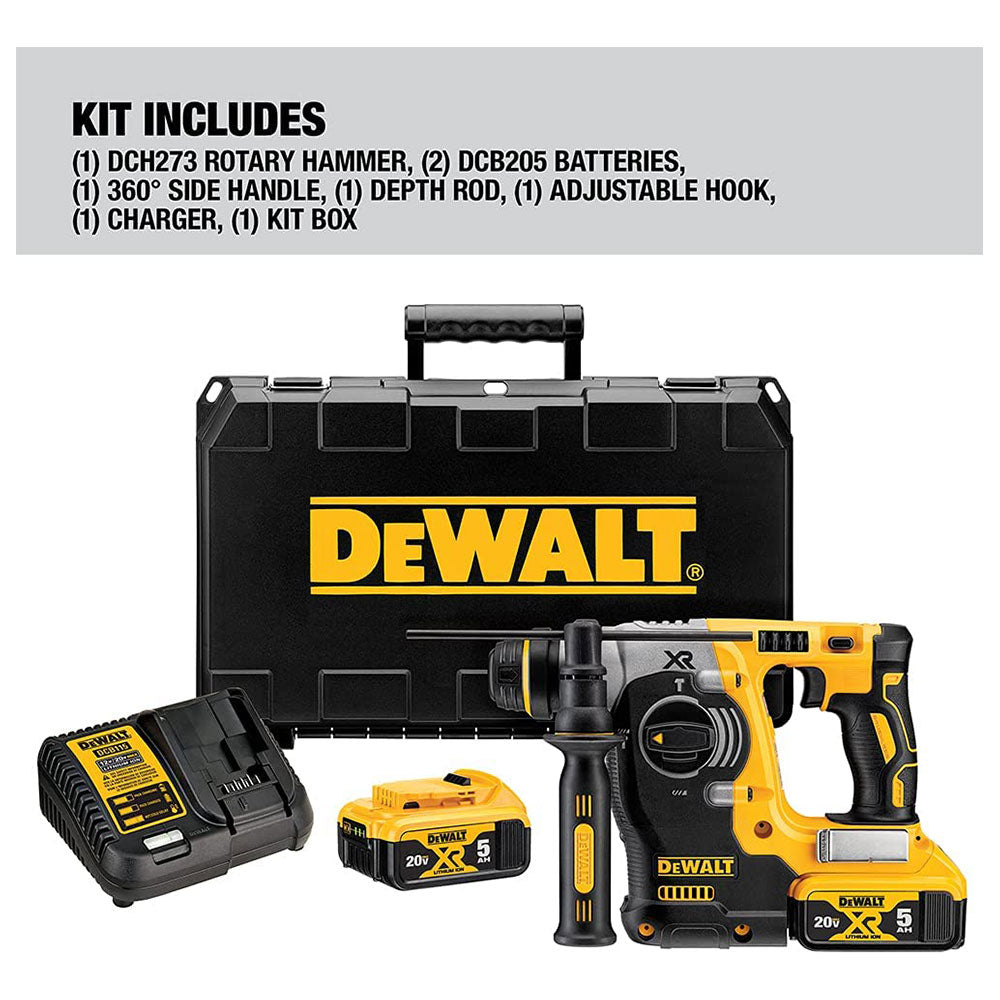 Dewalt 18V XR Brushless SDS Plus Hammer Drill with 2 x 5ah Batteries And Multi Voltage Charger With Heavy Duty Kit Box