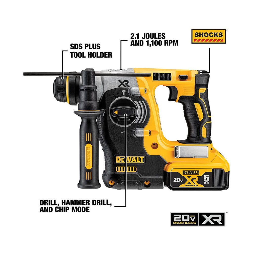 Dewalt 18V XR Brushless SDS Plus Hammer Drill with 2 x 5ah Batteries And Multi Voltage Charger With Heavy Duty Kit Box