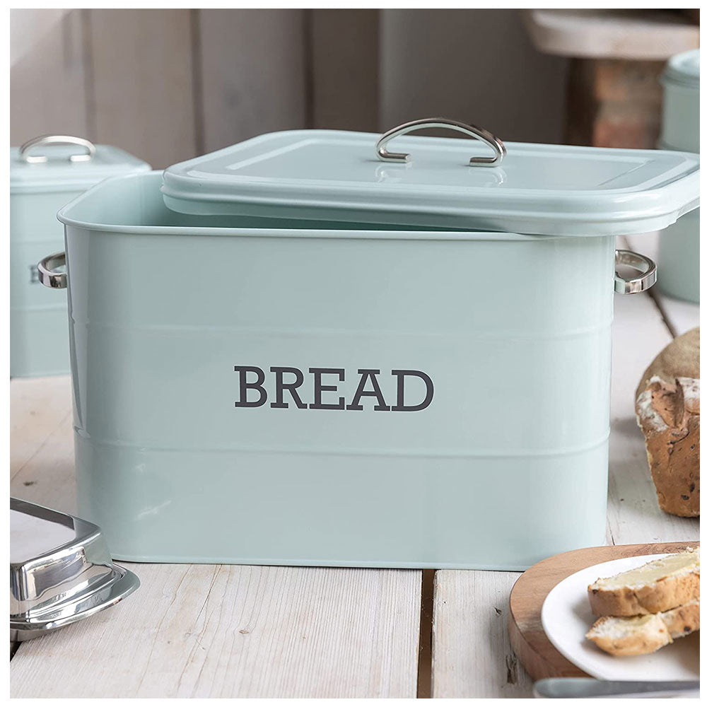 KitchenCraft Living Nostalgia Large Metal Bread Bin, 34 x 21.5 x 25 cm In Blue