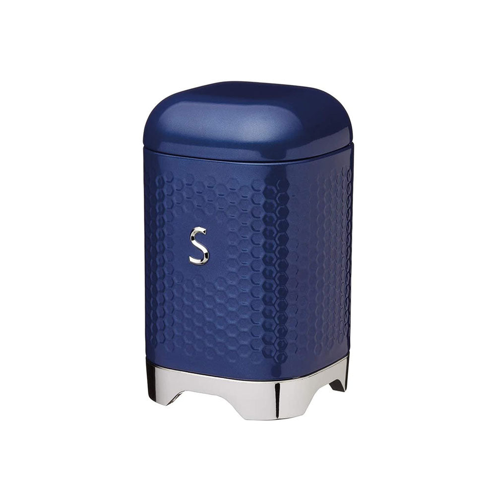 KitchenCraft Lovello Textured Sugar Canister Jar With Geometric Embossed Finish 11 x 11 x 19 cm (4.5" x 4.5" x 7.5") - Midnight Navy