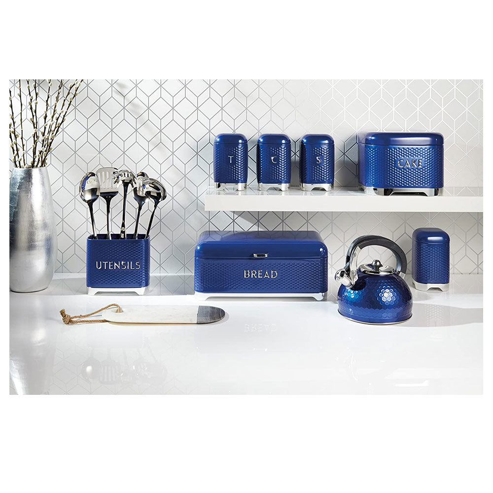 KitchenCraft Lovello Textured Sugar Canister Jar With Geometric Embossed Finish 11 x 11 x 19 cm (4.5" x 4.5" x 7.5") - Midnight Navy