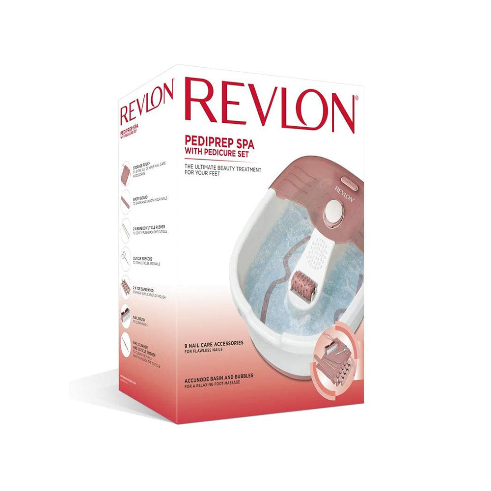 Revlon Pediprep Foot Spa and Pedicure Set Relaxing Bubbling Foot Spa with 9 Nail Care Accessories & Pink Beauty Kit