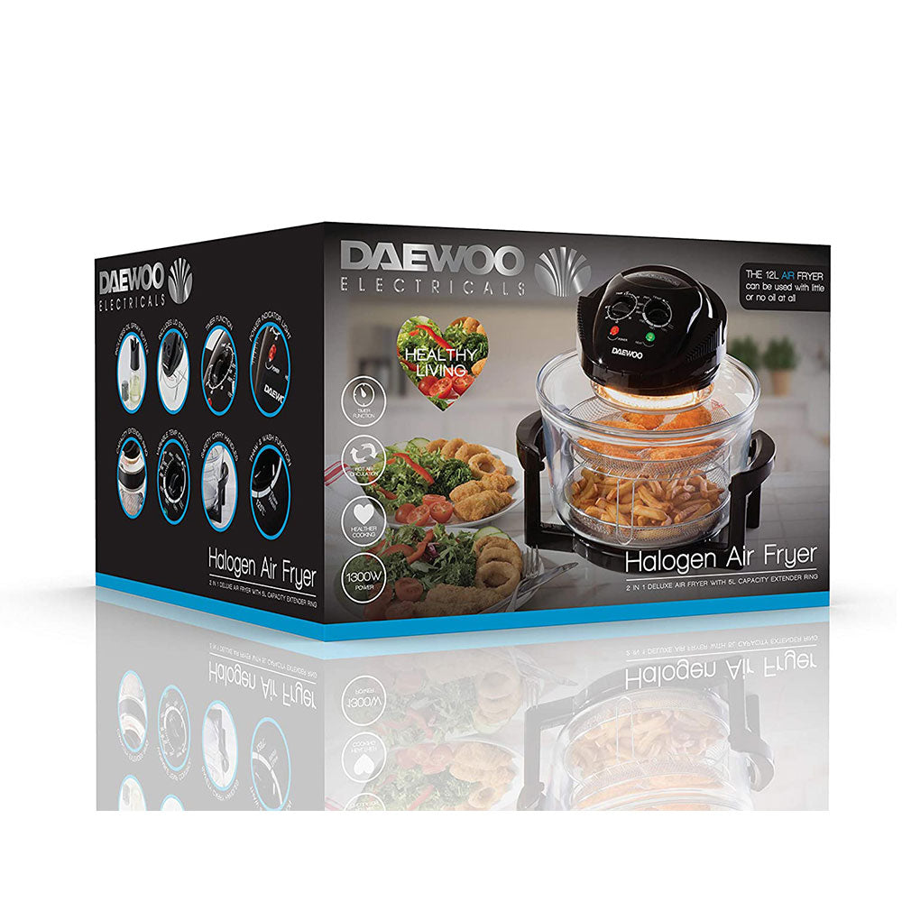 Daewoo Deluxe Halogen Air Fryer With An Extension Ring 1300 W 17 Litre - Black SDA2907