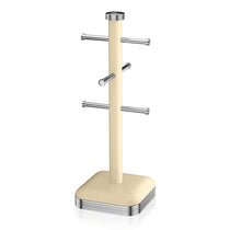 Swan Retro 6 Cup Mug Tree Weighted Base Polished Metal - Cream
