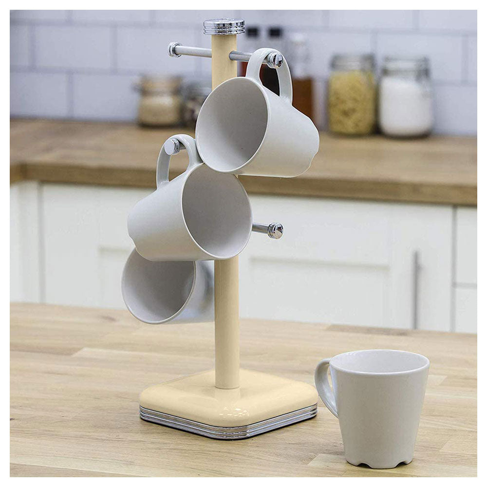 Swan Retro 6 Cup Mug Tree Weighted Base Polished Metal - Cream Secondary image
