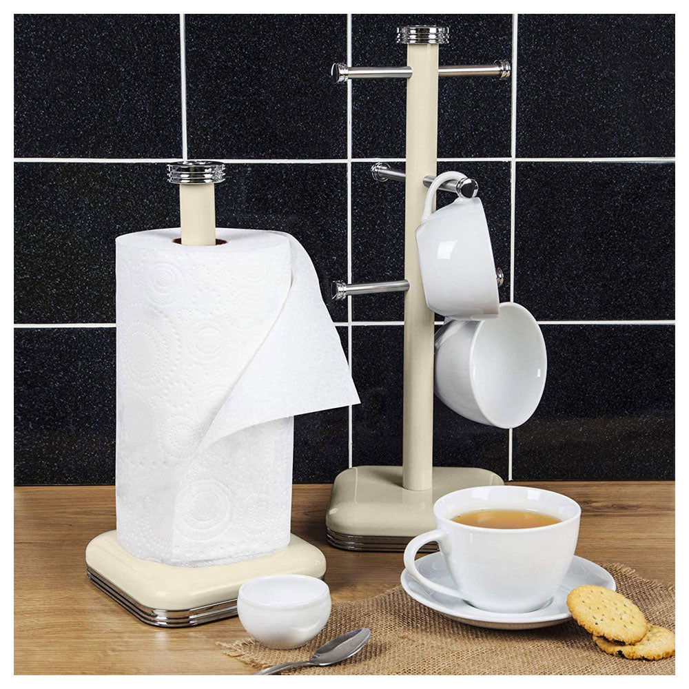 Swan Retro 6 Cup Mug Tree Weighted Base Polished Metal - Cream