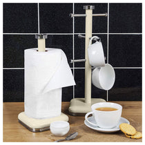 Swan Retro 6 Cup Mug Tree Weighted Base Polished Metal - Cream