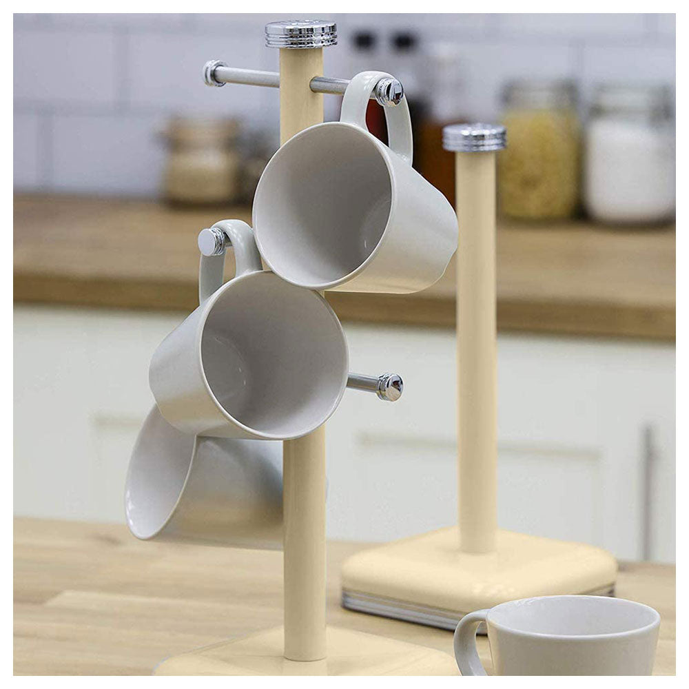Swan Retro 6 Cup Mug Tree Weighted Base Polished Metal - Cream
