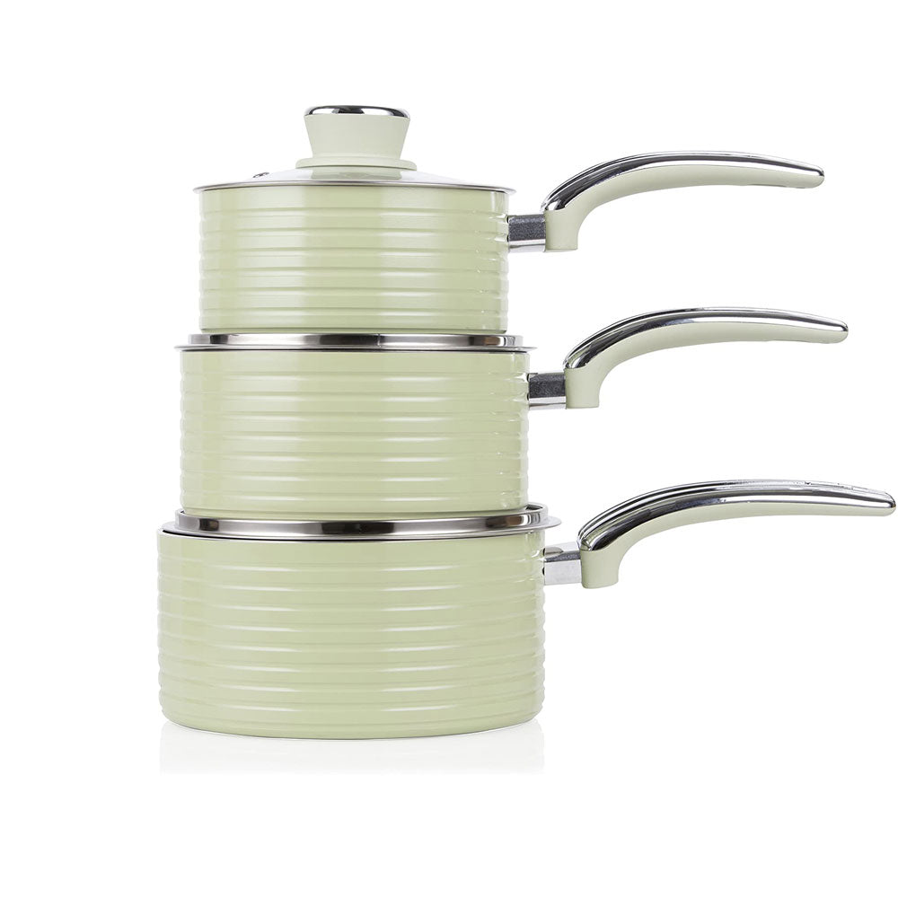 Swan Retro Non Stick Saucepans And Frying Pans 5 Piece Set With Glass Lid - Green Secondary image