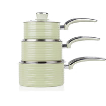 Swan Retro Non Stick Saucepans And Frying Pans 5 Piece Set With Glass Lid - Green