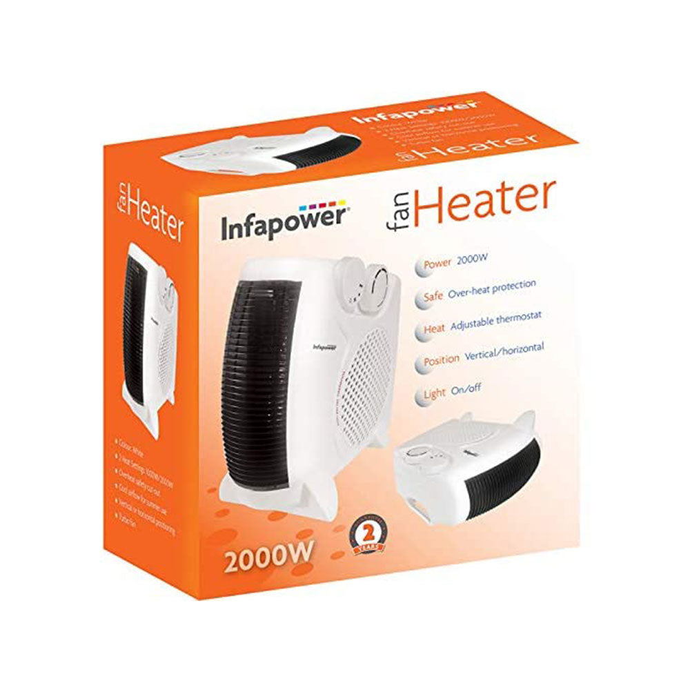Electric Fan Heater Dual Position Turbo Fan Heater 2000W 2 Heat Settings - White Secondary image