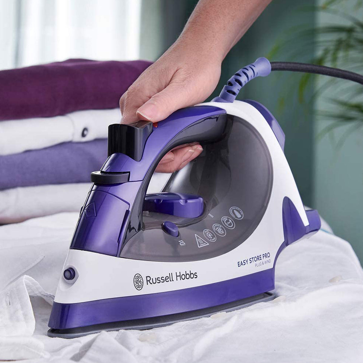 Russell Hobbs Easy Store Pro Plug And Wind Iron Ceramic 2400 W 330ml Water Tank - Purple