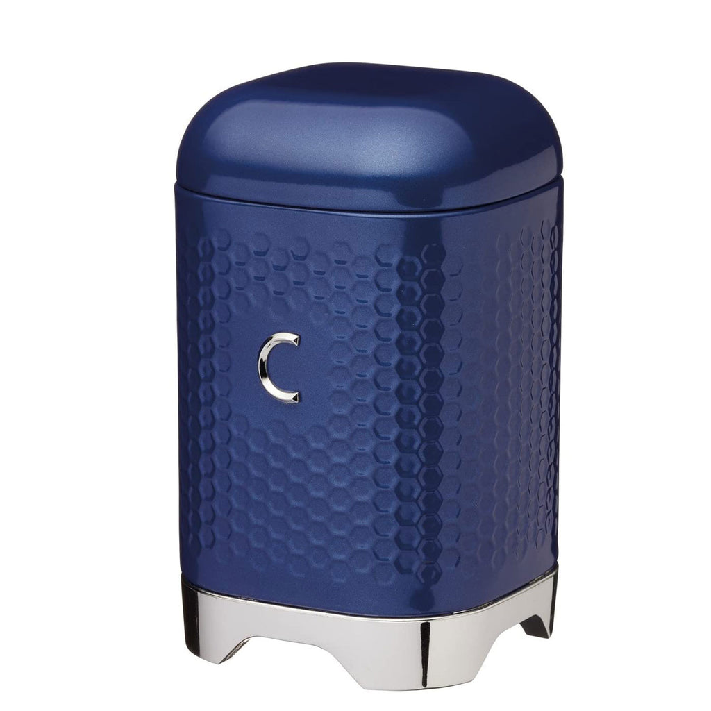 KitchenCraft Lovello Textured Coffee Canister Jar With Geometric Embossed Finish 11 x 11 x 19 cm (4.5" x 4.5" x 7.5") - Midnight Navy