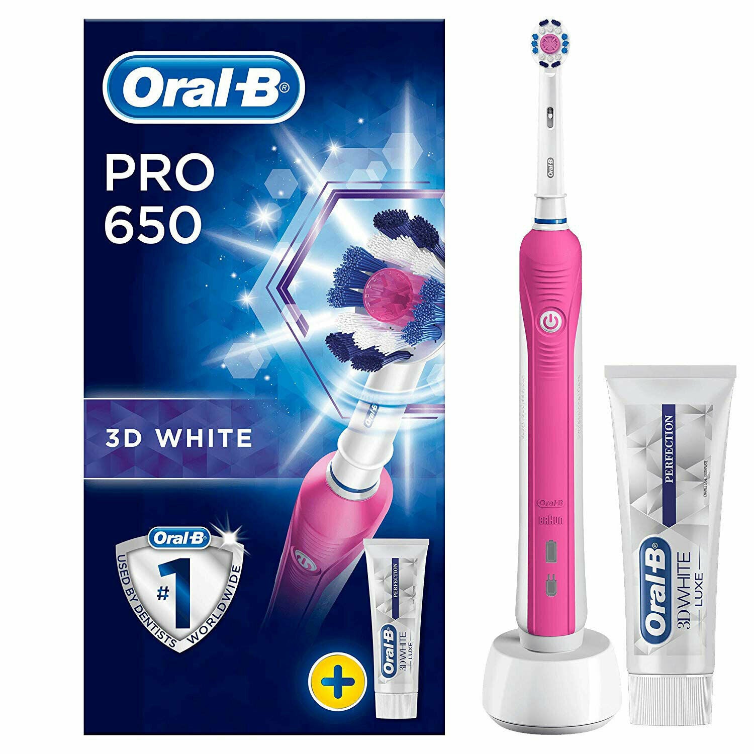 Oral-B Pro 650 Pink 3D White Electric Rechargeable Toothbrush + Toothpaste Set Secondary image