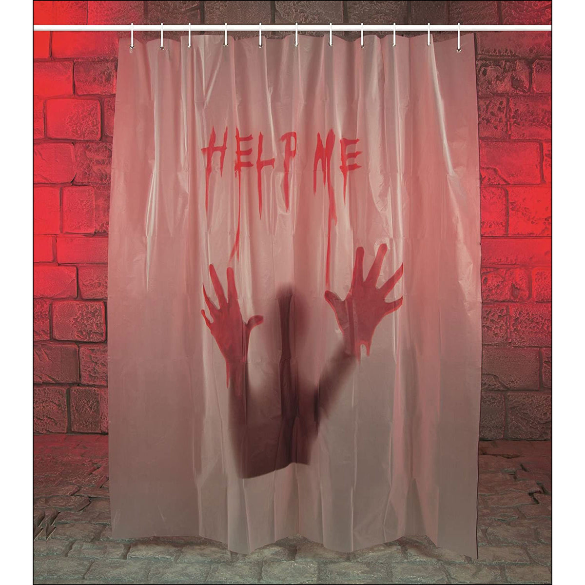 Premier Halloween 'Help Me' Gory Bloody Shower Curtain Plastic Scary Shower Curtain Main image