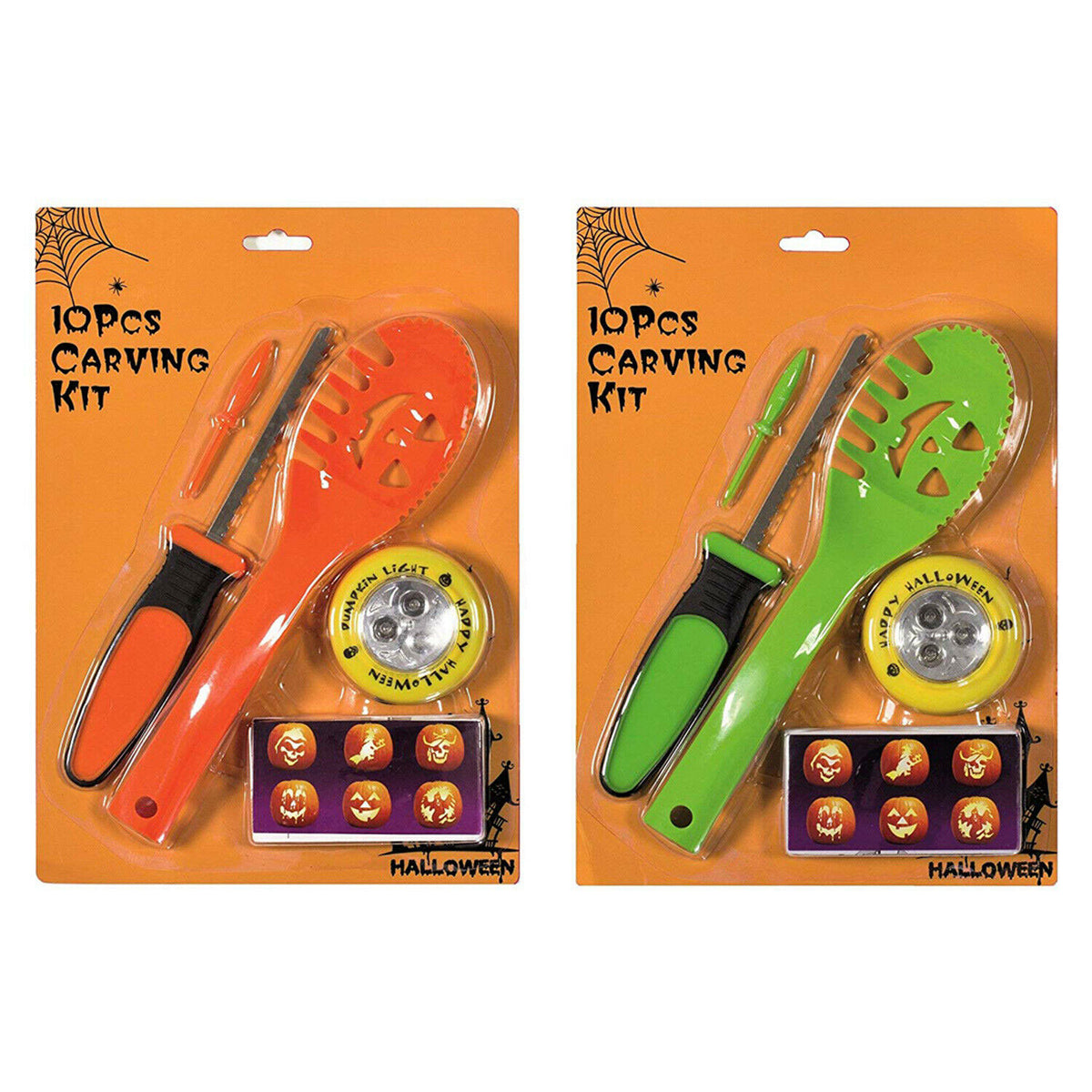 Premier Decorations Halloween Pumpkin Carving Set With Light & 2 Assorted Tools – 10 Pieces