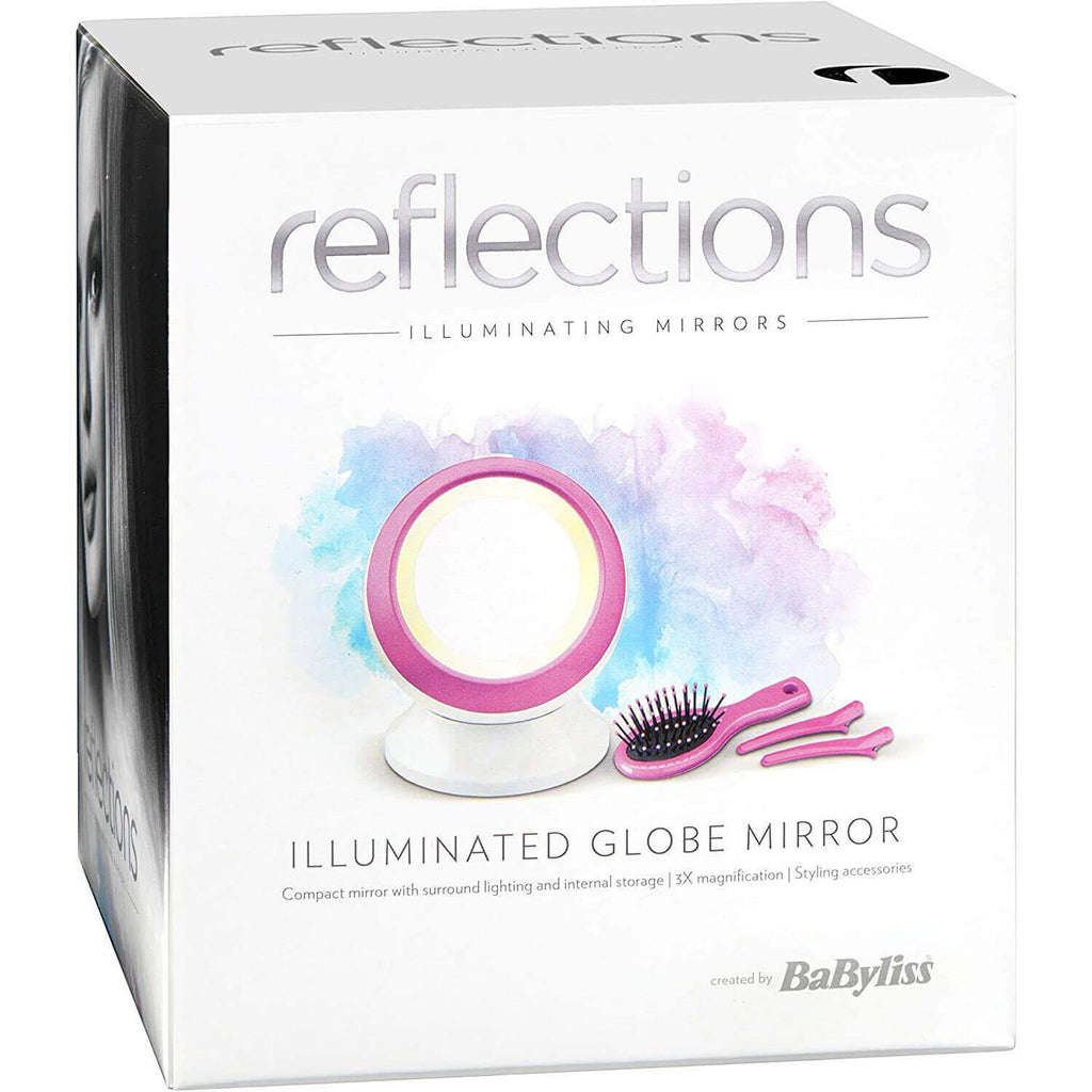 Babyliss Illuminated Globe Mirror Makeup Vanity Mirror with Storage White Pink 15cm