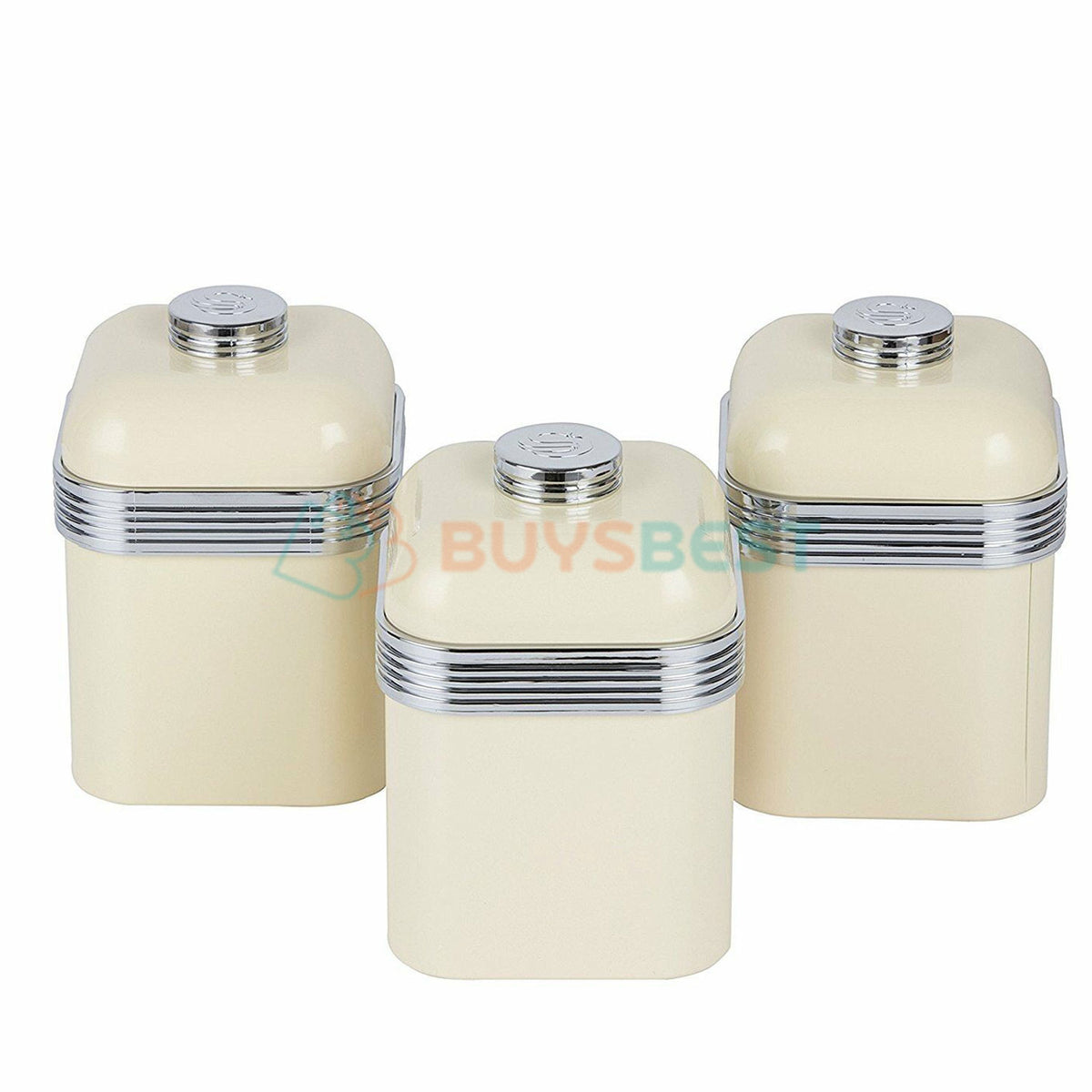 Swan Retro Kitchen Storage Iron Canisters, Set of 3, 1 Liter - Cream
