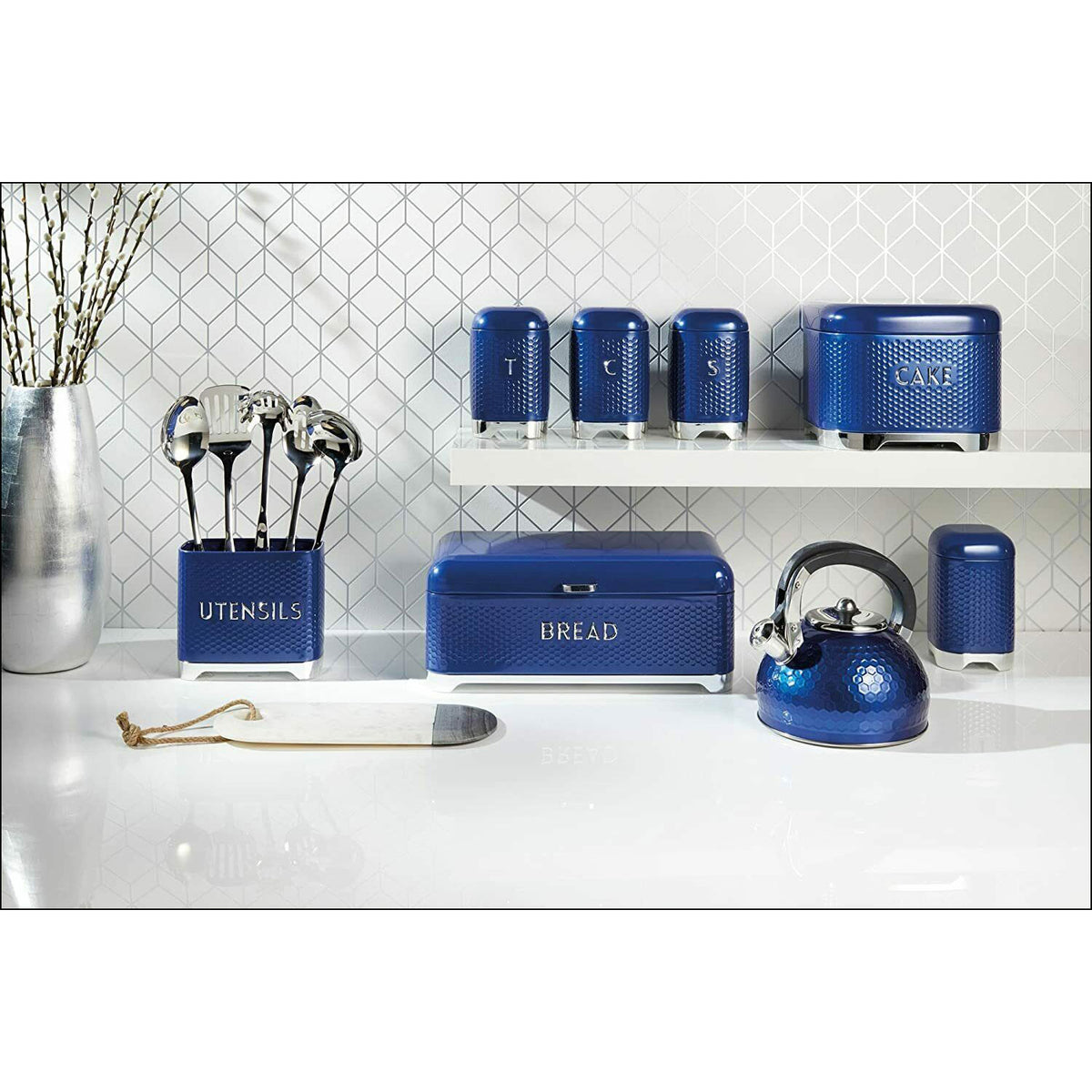 KitchenCraft Lovello Textured Bread Bin - Midnight Blue