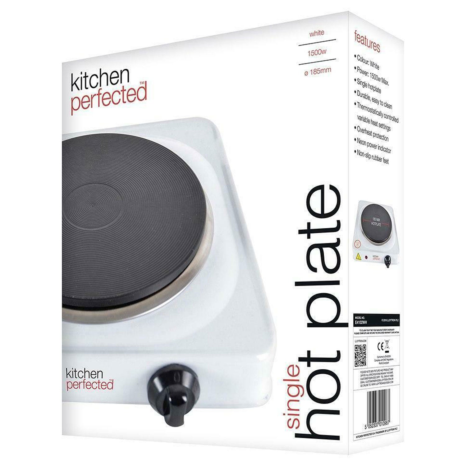 Lloytron Kitchen Perfected Single Hotplate 1500 W - White Secondary image