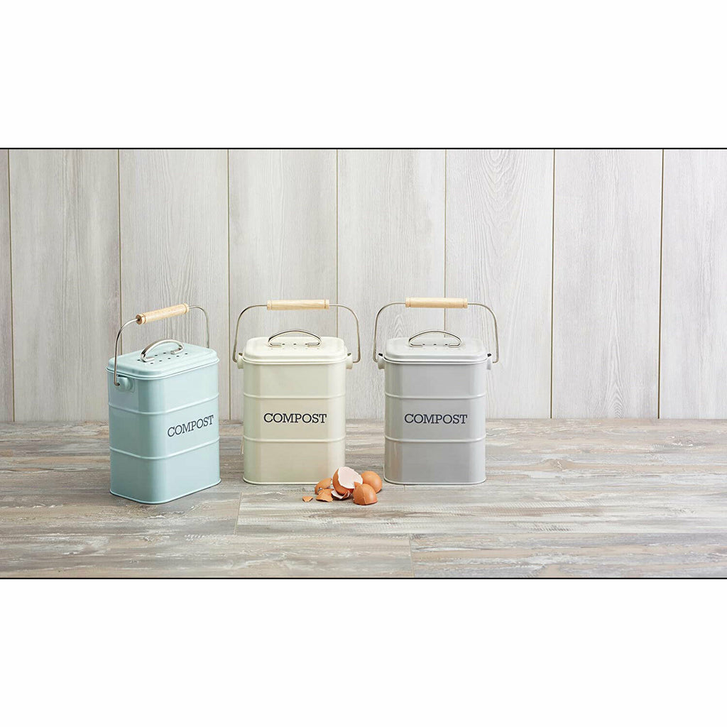 KitchenCraft Living Nostalgia Metal Kitchen Compost Bin 3 Litres - Vintage Blue