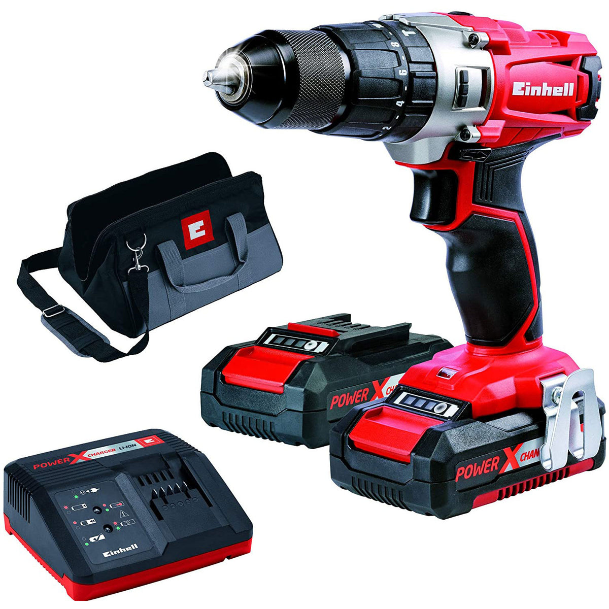 Einhell TE-CD 18/2 Li-i Kit 18V Cordless Impact Drill (2 x 1.5Ah Batteries) - Black And Red