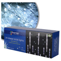 Premier Decoration 24 Chaser Icicle Christmas LED Lights With 72 White LEDs