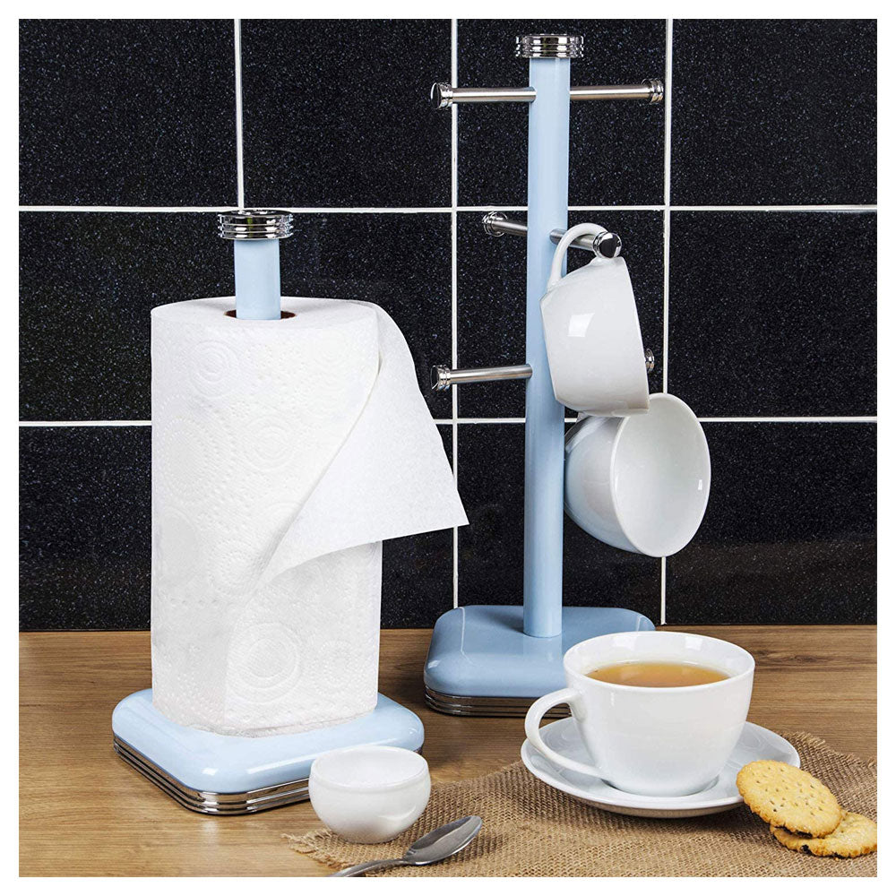 Swan Retro 6 Cup Mug Tree Weighted Base Polished Metal - Blue Secondary image