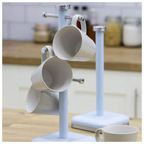Swan Retro 6 Cup Mug Tree Weighted Base Polished Metal - Blue