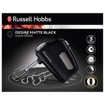 Russell Hobbs Desire Hand Mixer Electric Hand Whisk And Dough Mixer Attachments 350 W - Matte Black