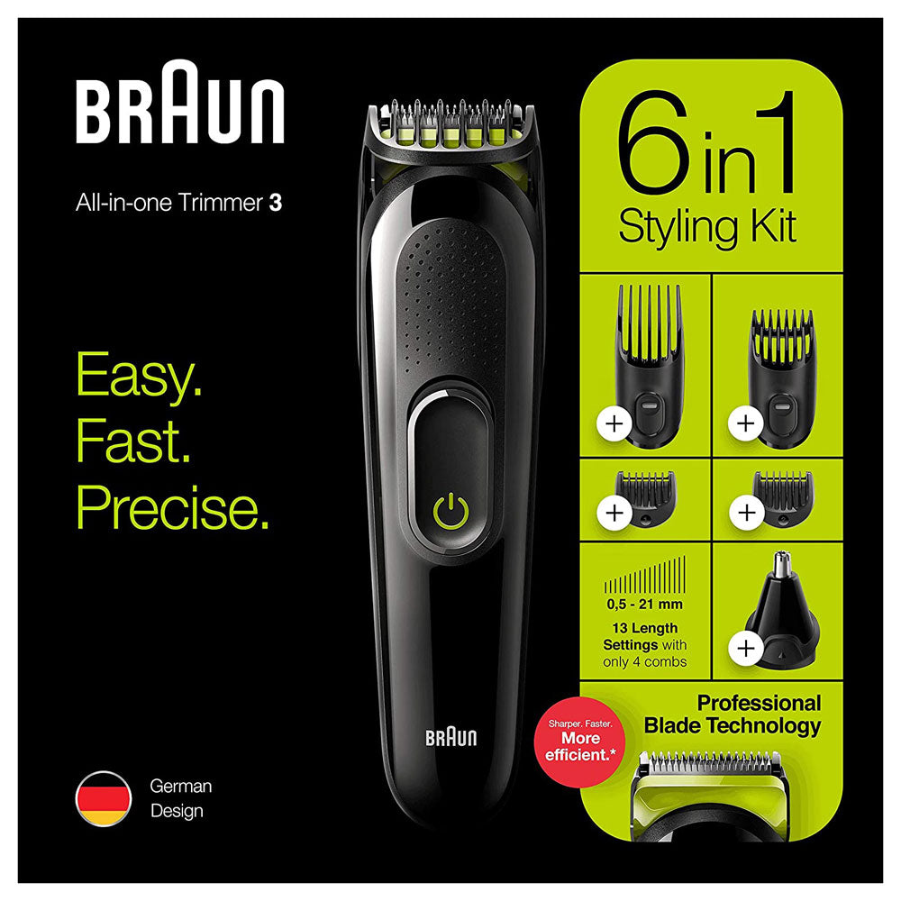 Braun 6 In 1 All In One Mens Beard Face And Hair Trimmer Grooming Kit with 5 Attachments
