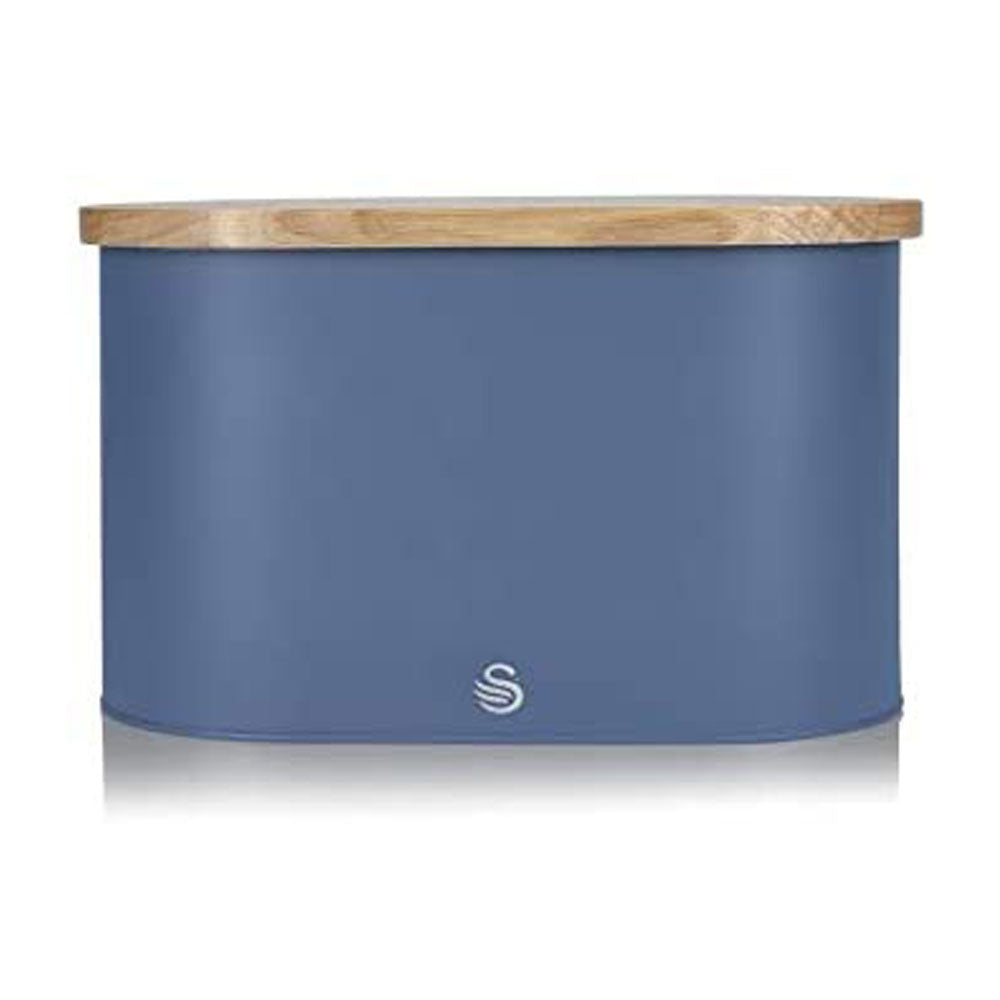 Swan Nordic Oval Bread Bin With Bamboo Cutting Board Lid Soft Touch Finish - Blue Main image